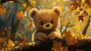 秋日萌熊在落叶树林中