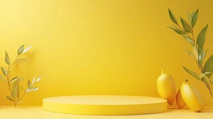 黄色展示台与清新柠檬绿植