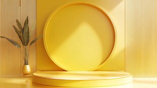 黄色简约展示台与绿植