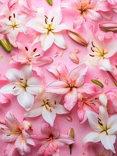 粉色背景上的美丽百合花