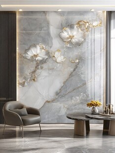奢华大理石花卉背景墙