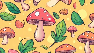 卡通风格森林蘑菇插画图案
