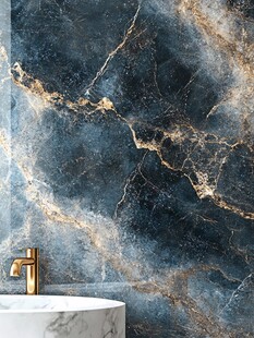 蓝金大理石浴室墙面