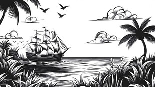 帆船在热带海岸的航行图景