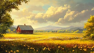 田园风光中的温馨红屋