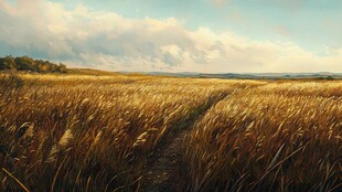 金黄麦田中的蜿蜒小径