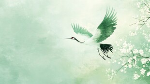 仙鹤翔于繁花绿意间