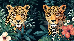 双豹栖于繁茂热带植物间