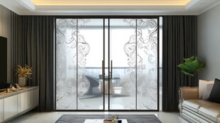 时尚客厅的雕花玻璃推拉门