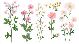 清新手绘花卉植物插画