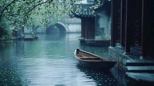江南水乡静谧小船景致