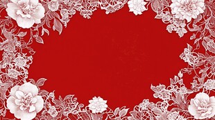 红色背景蕾丝花朵边框图