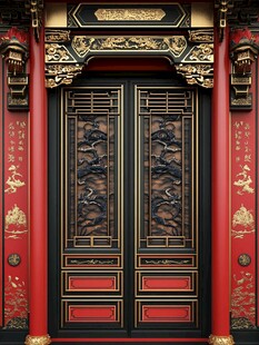 中式传统雕花大门建筑
