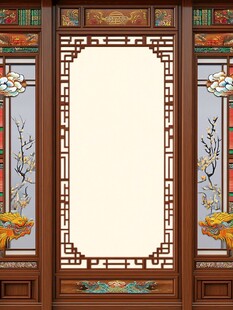 中式雕花木质屏风装饰