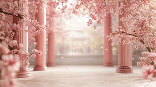 梦幻樱花柱廊浪漫场景