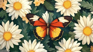 蝶舞雏菊间 唯美自然图景