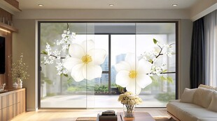 雅致客厅的花卉窗景