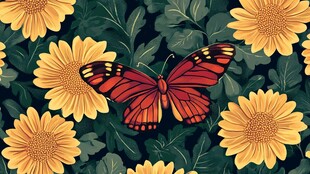 蝶舞菊间 自然之美