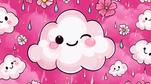 可爱云朵雨中的梦幻场景