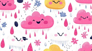 可爱云朵雨滴卡通图案