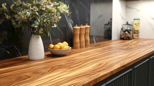 木质厨房台面与清新摆件