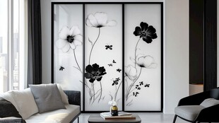 黑白花卉移门 优雅客厅风
