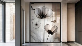 现代简约风花卉玻璃隔断