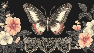 蝴蝶花卉蕾丝复古插画