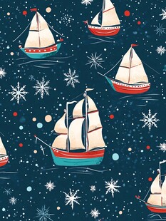 冬日海洋帆船图案设计