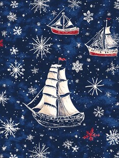 冬日航海风雪花帆船图案