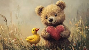 小熊与小鸭的温馨田园时刻