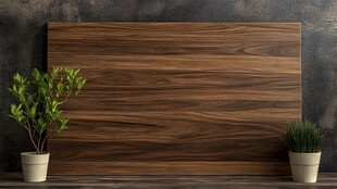 木纹面板与绿植装饰场景