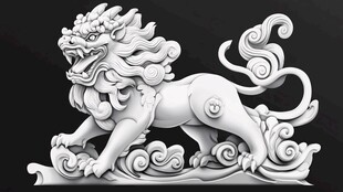 中式瑞兽麒麟立体雕刻模型
