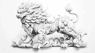 中式瑞兽麒麟3D立体雕塑