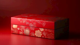 中式红底花纹精美礼盒