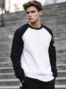 男士黑白拼色卫衣穿搭展示