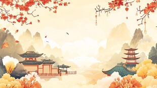 秋日古风山水亭阁美景