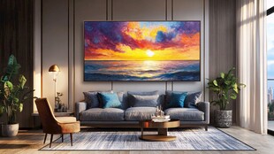 现代客厅中的绚丽海景挂画