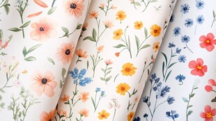 多彩花卉图案布料展示