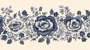 蓝白花卉花边图案设计