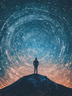 人立山巅望璀璨星轨