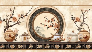 中式典雅茶具梅花装饰画