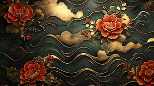 中式牡丹海浪古典纹饰