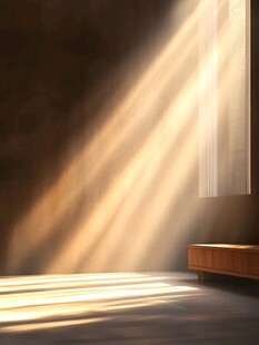 室内光束洒落在木质家具上