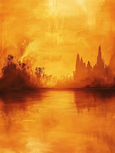 黄昏下的奇幻城堡湖畔景色