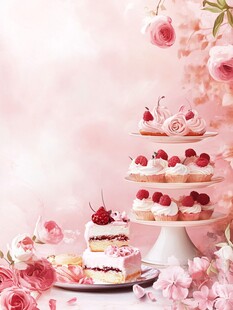 浪漫粉系多层甜点与花卉