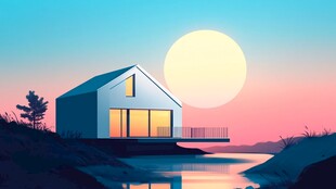 湖畔小屋的日暮美景