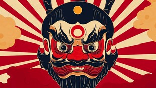 传统鬼怪面具插画风格图