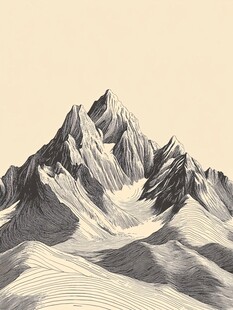 手绘风格的壮丽山峰景观