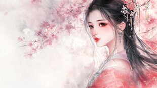 古风佳人 粉樱相伴